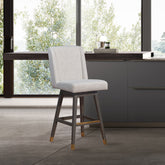 30" Taupe And Gray Solid Wood Swivel Bar Chair